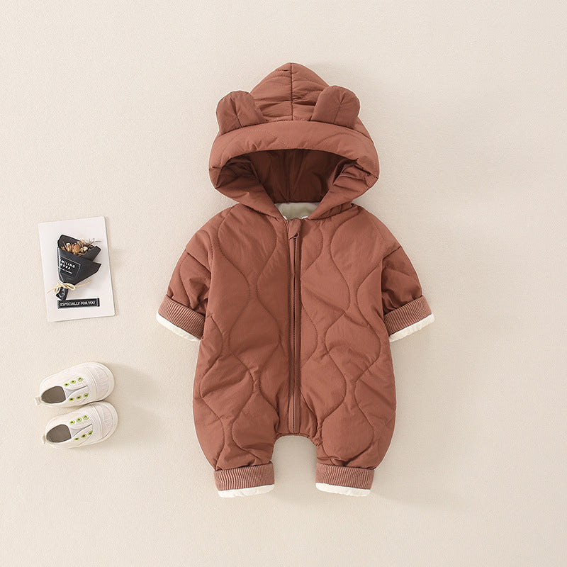 Warm Baby Jumpsuit with teddy bear hood – Ideal for extra insulation and style during colder days