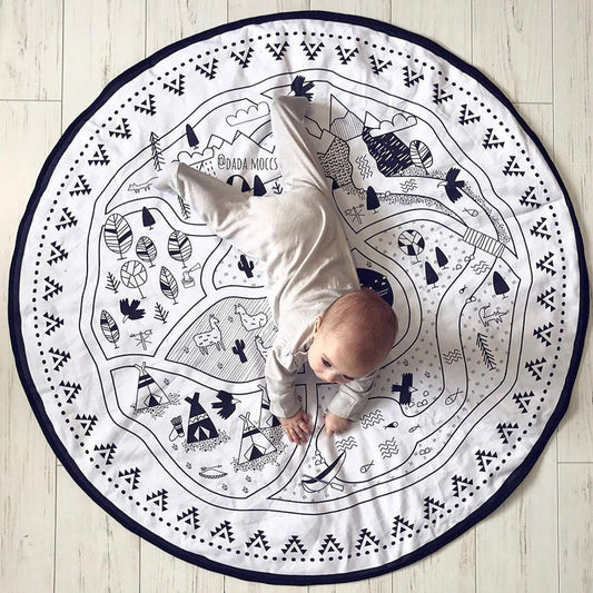 Village Play Mat for Kids - Colorful Round Play Mat Featuring Interactive Village Scenes, Educational and Fun. Made of Soft Cotton Canvas, Perfect for Playrooms and Bedrooms. Durable, Easy to Clean, and Ideal for Creative Imaginative Play and Early Learning