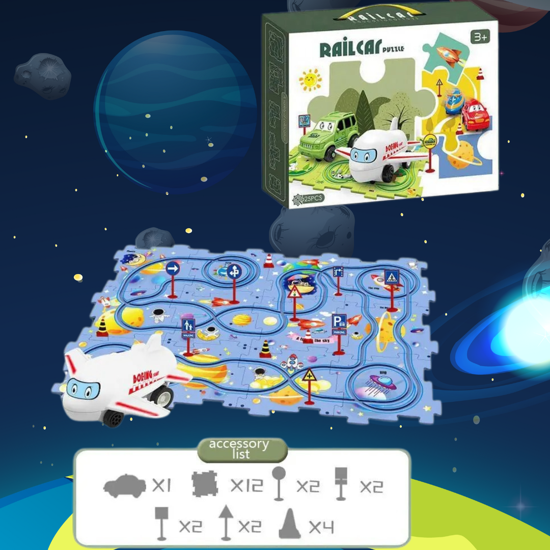 Puzzle Tracks - buildable track set for kids – customizable, educational, and fun themes like Dinosaur, Space, Ocean, and Jungle