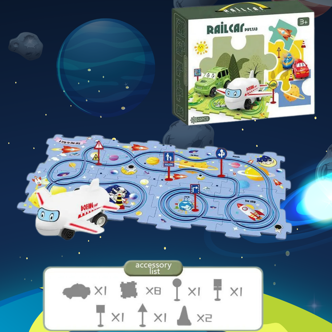 Puzzle Tracks - buildable track set for kids – customizable, educational, and fun themes like Dinosaur, Space, Ocean, and Jungle