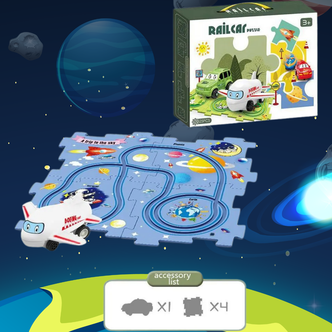 Puzzle Tracks - buildable track set for kids – customizable, educational, and fun themes like Dinosaur, Space, Ocean, and Jungle