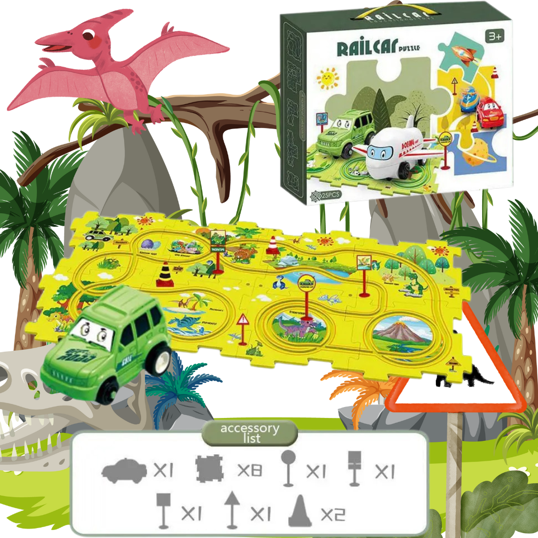 Puzzle Tracks - buildable track set for kids – customizable, educational, and fun themes like Dinosaur, Space, Ocean, and Jungle