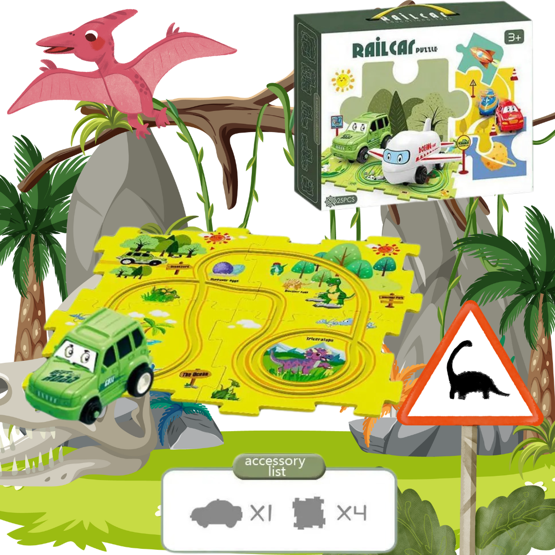 Puzzle Tracks - buildable track set for kids – customizable, educational, and fun themes like Dinosaur, Space, Ocean, and Jungle