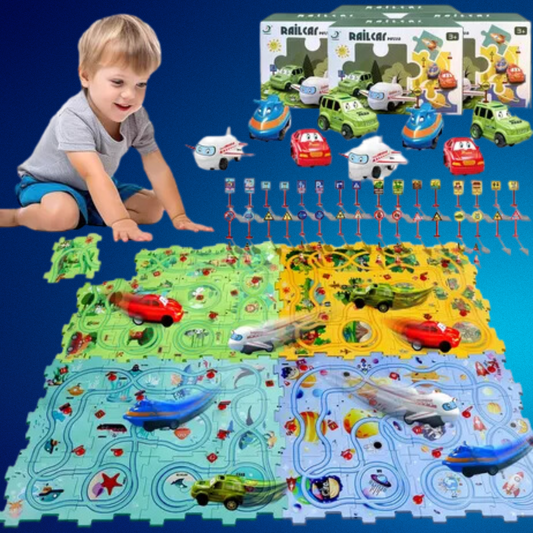 Puzzle Tracks -  buildable track set for kids – customizable, educational, and fun themes like Dinosaur, Space, Ocean, and Jungle