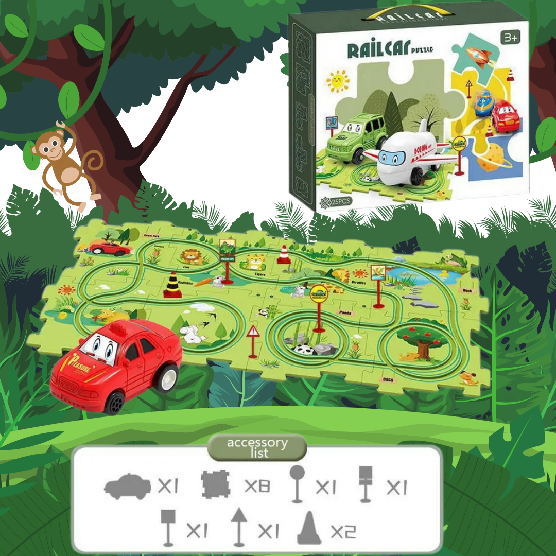 Puzzle Tracks - buildable track set for kids – customizable, educational, and fun themes like Dinosaur, Space, Ocean, and Jungle