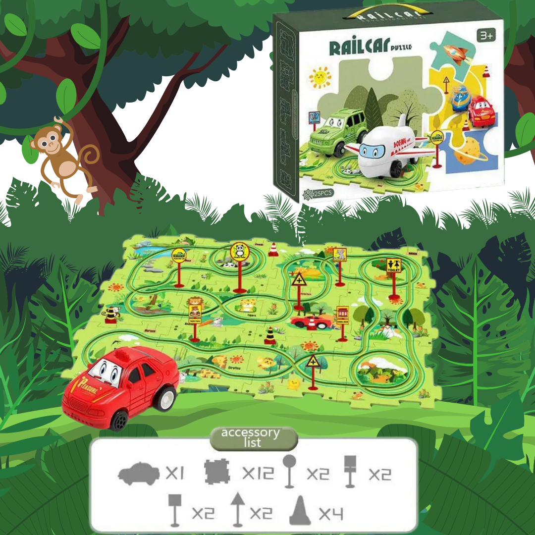 Puzzle Tracks - buildable track set for kids – customizable, educational, and fun themes like Dinosaur, Space, Ocean, and Jungle