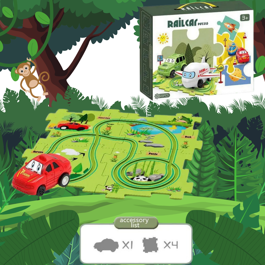 Puzzle Tracks - buildable track set for kids – customizable, educational, and fun themes like Dinosaur, Space, Ocean, and Jungle