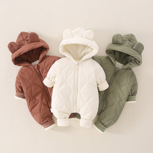 Warm Baby Jumpsuit with teddy bear hood – Ideal for extra insulation and style during colder days