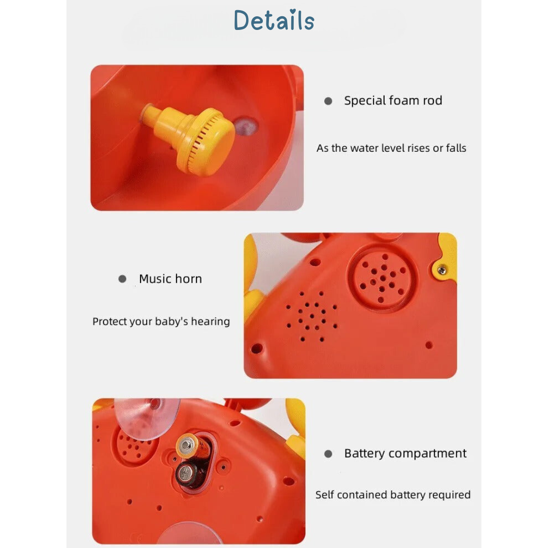 Bubbly Crab Bath Toy - Colorful Crab Creates Endless Bubbles with Safe Materials and Fun Tunes for Kids' Bath Time