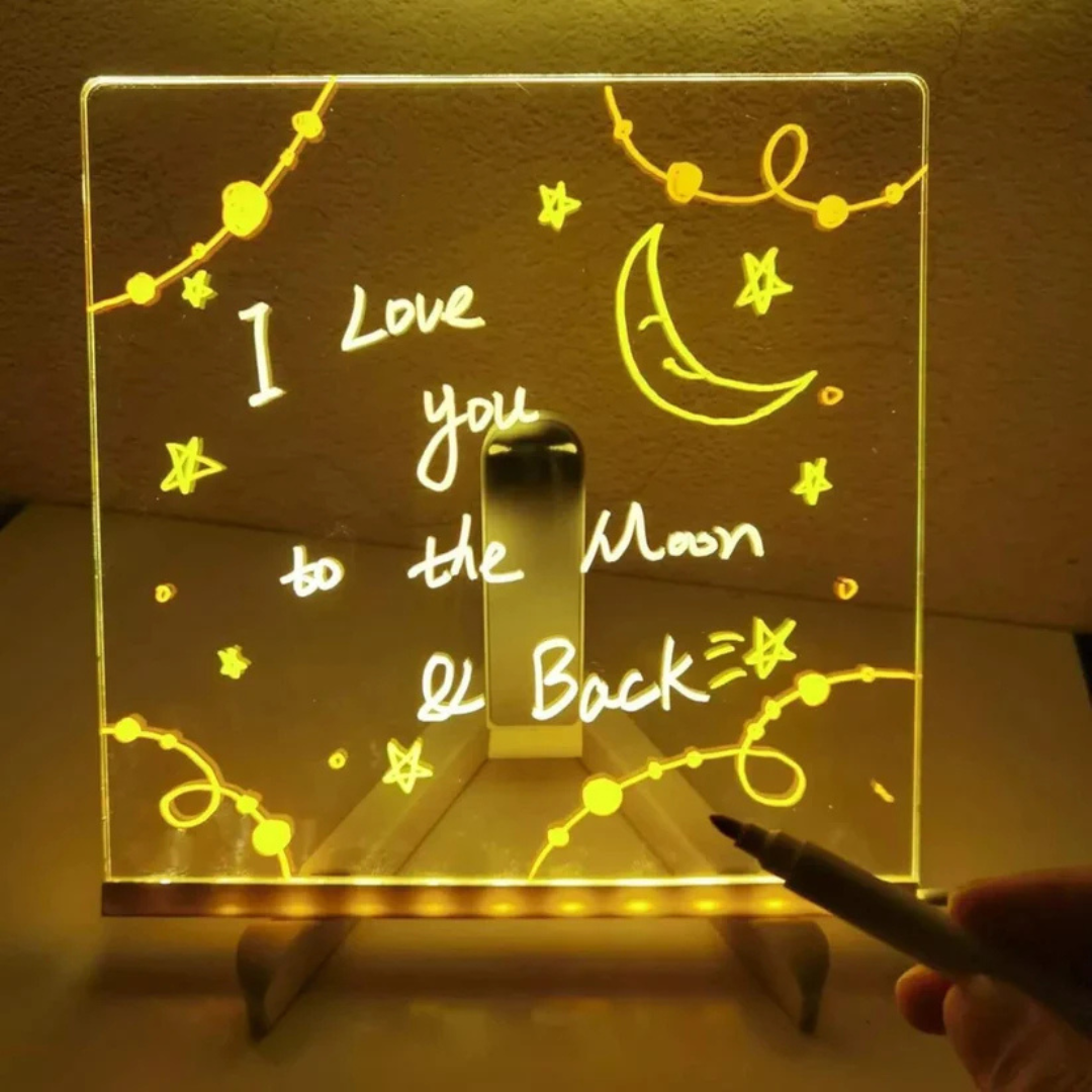 GlowBoard: LED glowing board for kids' creative drawings, includes colorful markers and adjustable stand