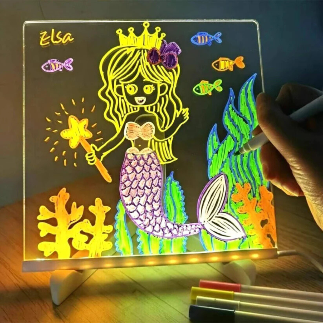 GlowBoard: LED glowing board for kids' creative drawings, includes colorful markers and adjustable stand