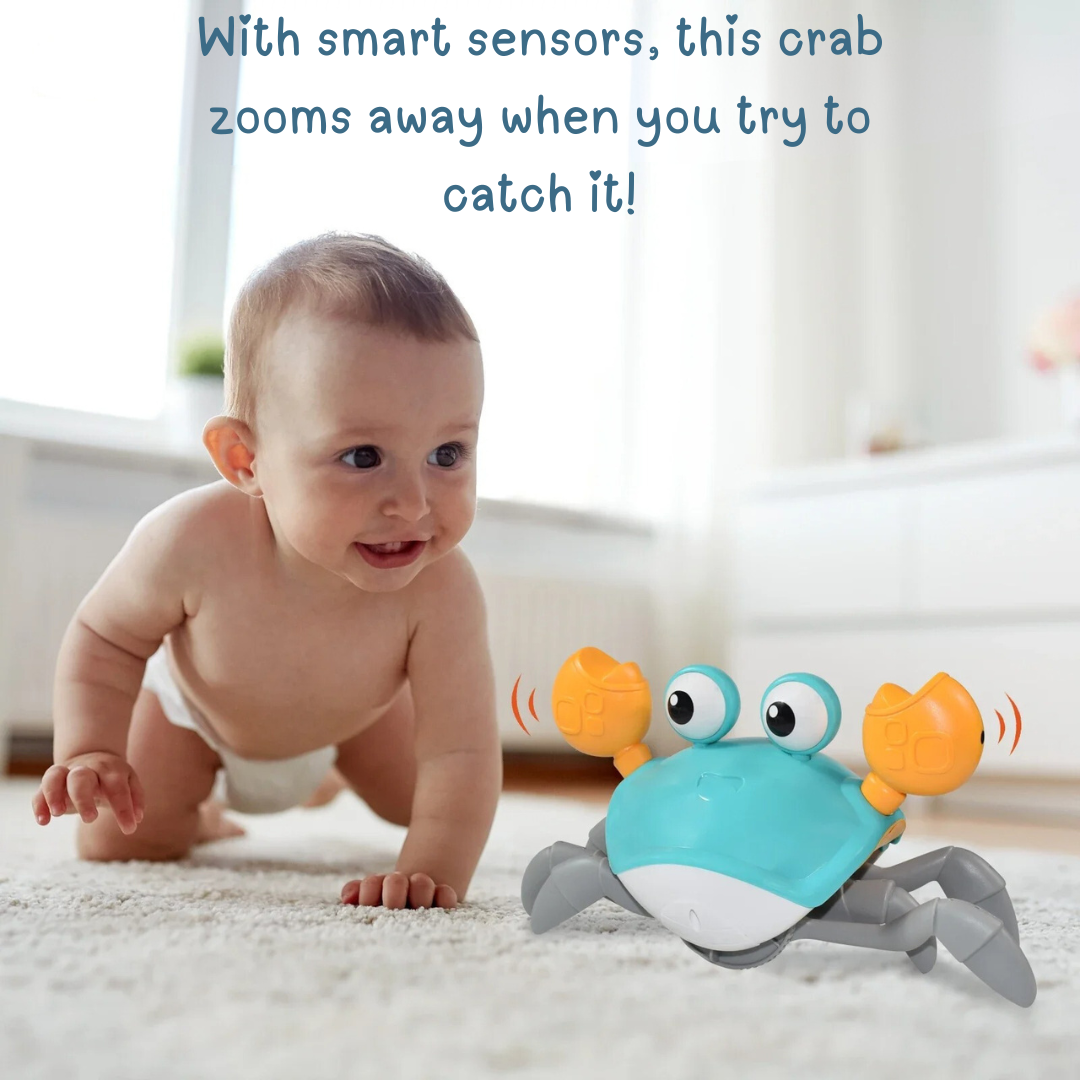 Jolly Crab: A vibrant, waterproof crab toy with obstacle-avoidance technology, interactive lights, and sounds, perfect for bath time and play.