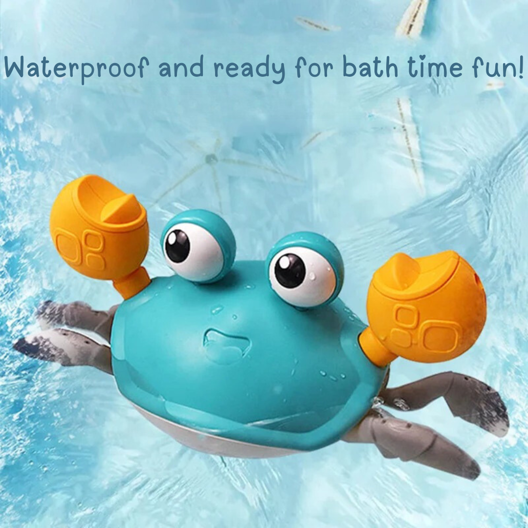 Jolly Crab: A vibrant, waterproof crab toy with obstacle-avoidance technology, interactive lights, and sounds, perfect for bath time and play.