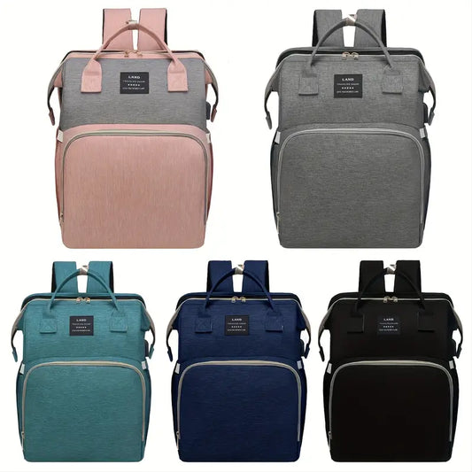 Multifunctional Diaper Backpack in a stylish, unisex design, showcasing multiple pockets and a soft changing mat, perfect for parents on the go.