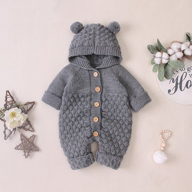 Warm and cute Hooded Teddy Romper with teddy bear design – Ideal for keeping your baby snug and stylish