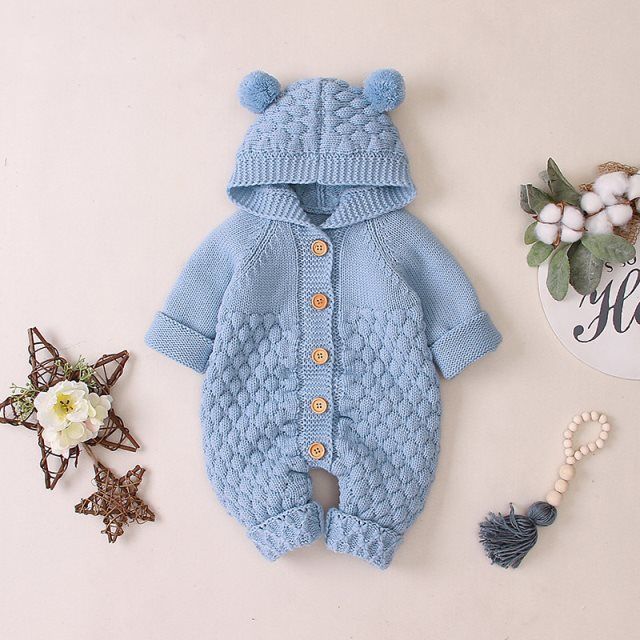 Warm and cute Hooded Teddy Romper with teddy bear design – Ideal for keeping your baby snug and stylish