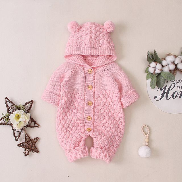 Warm and cute Hooded Teddy Romper with teddy bear design – Ideal for keeping your baby snug and stylish